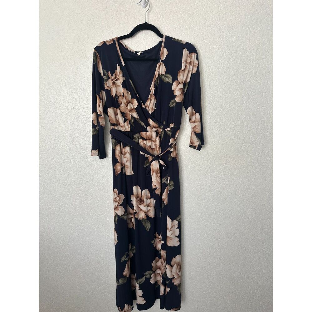 Pink Blush Pink and Navy Floral Belted Maternity Maxi Dress Size M/L